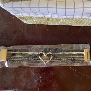 Gold and Black Heart Accent Women's Bracelet